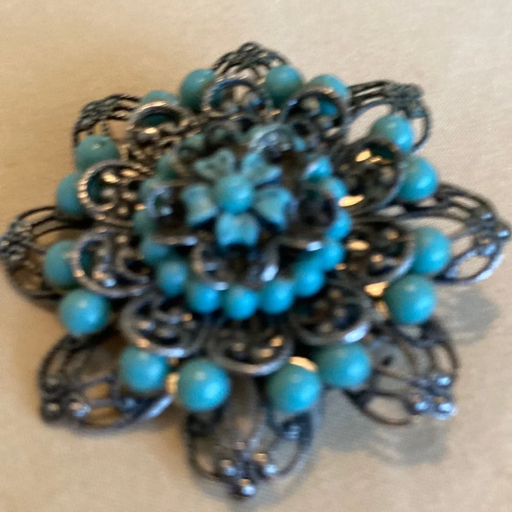 Turquoise Floral Filigree Brooch - Women Jewelry